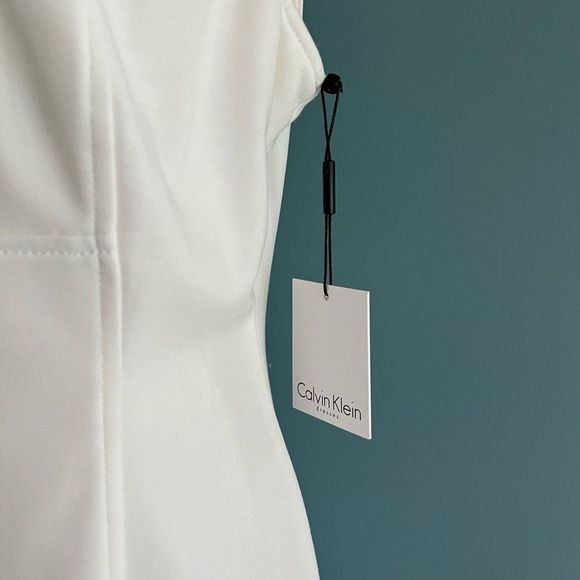 CALVIN KLEIN “IVY” SHEATH DRESS, LINED, WHITE, GOLD HALF ZIP IN FRONT | NEW | 12 - Picture 10 of 11